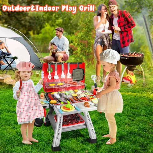 Miniatura 5 de Juego de 41 parrillas de juguete para niños con sonido y luz para niños pequeños, juego de parrilla de barbacoa para interiores y exteriores, juego