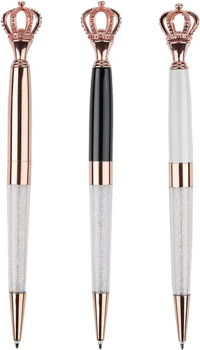 Miniatura 11 de YOUMI Bolígrafo de 3 bolígrafos de metal de cristal con corona, bonito bolígrafo brillante, bolígrafos de cristal personalizados, tinta negra