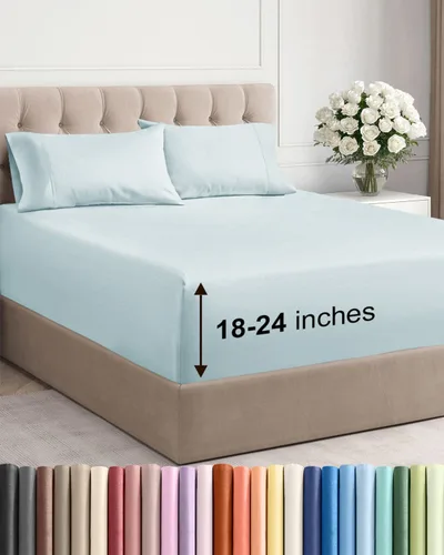 Miniatura 31 de Sábanas King divididas con bolsillos extra profundos, sábanas transpirables y refrescantes de 5 piezas, sábanas de lujo para hotel, suaves, sin 22