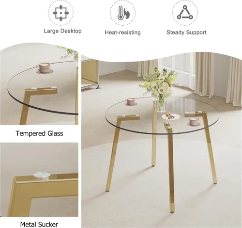 Miniatura 4 de Juego de mesa de comedor redonda de vidrio para 4, juego de mesa de comedor circular moderno de 42 pulgadas, mesa de cocina pequeña de 5 piezas