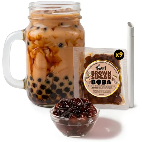 Miniatura 10 de Twrl Cobertura de té Boba de burbujas de azúcar morena – Perlas Boba taiwanesas, cobertura de tapioca estilo café, instantáneo, perfecto para té