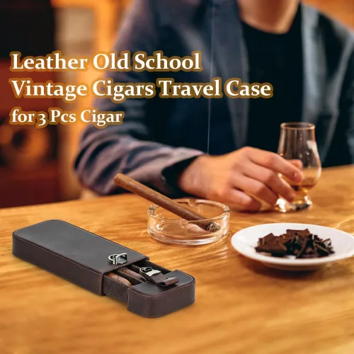 Miniatura 3 de CONTACTS Crazy Horse - Estuche de cuero para cigarros, caja de cigarros de viaje, 3 ranuras, funda para humidor, organizador portátil por Handmade