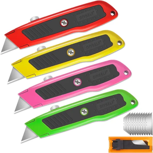 Miniatura 13 de DIYSELF 2 unidades de cuchillo utilitario, cortador de caja retráctil de servicio pesado, mango de aleación de aluminio y goma, cuchillo de afeitar