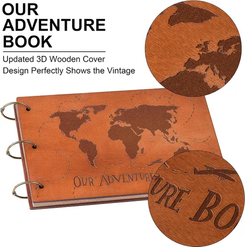 Miniatura 3 de Nuestro Adventure Book - Álbum de recortes con cubierta de madera 3D, 11.92 x 7.62 pulgadas, diario de memoria atemporal para aventuras inolvidables