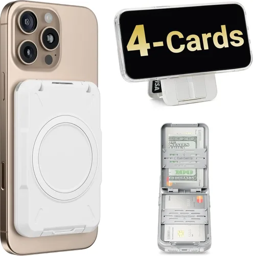PROfezzion 2 en 1 para soporte de cartera MagSafe, tarjetero magnético con bloqueo RFID, compatible con 4 tarjetas, cartera rígida resistente para