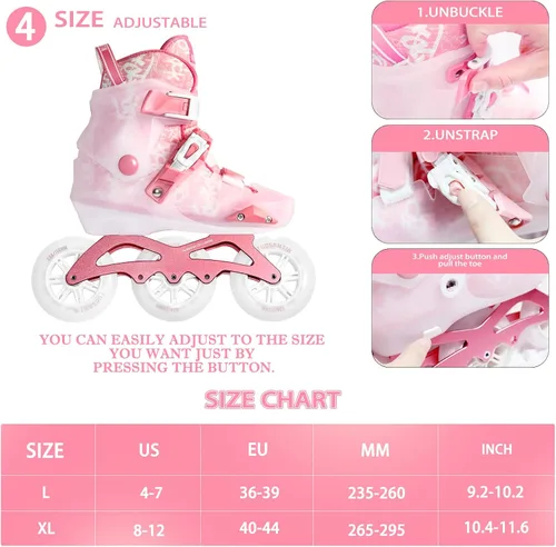 Miniatura 2 de Patines en línea para mujeres, adultos y niñas, patines ajustables para exteriores con 3 ruedas de 4.331 in