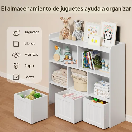 Miniatura 8 de Gizoon Organizador de almacenamiento de juguetes con 3 cajones móviles y 6 estantes abiertos, estantería para niños con barrera de prevención