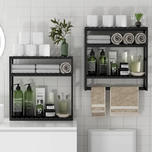 Miniatura 11 de Organizador de baño extralargo, estantes de almacenamiento 100% de bambú, altura ajustable sobre el inodoro, estante flotante para pared y ducha, se
