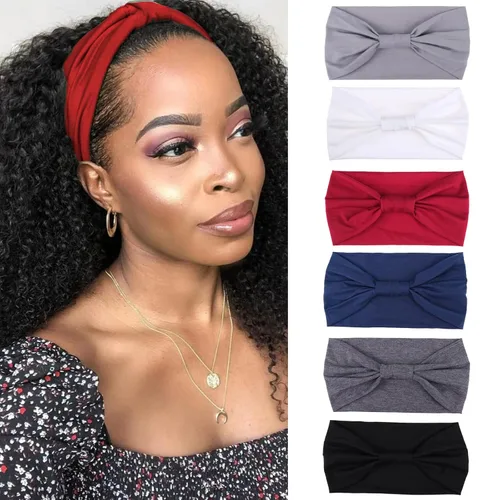Miniatura 15 de Xtrend Paquete de 4 bandas anchas para el cabello para mujer, bandanas negras de moda, estilo bohemio, bandas gruesas para el cabello, grandes