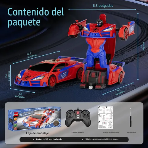 Miniatura 8 de Qumcou Juguetes de araña para niños de 4 a 6 años, auto de control remoto, juguetes de superhéroes transformables con un botón, autos RC de 2.4 GHz