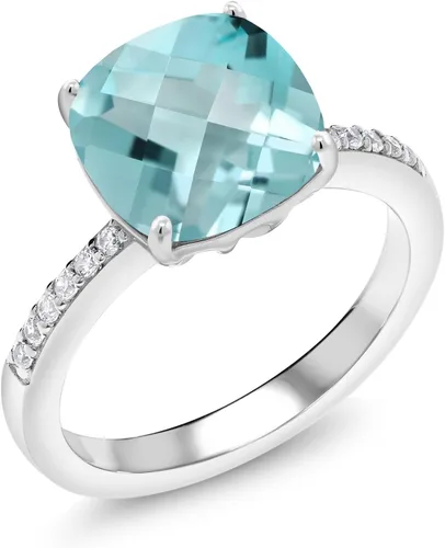 Miniatura 74 de Gem Stone King Anillo de compromiso de plata de ley 925 con piedra preciosa de corte cojín de 0.39 pulgadas Anillo de compromiso de aniversario