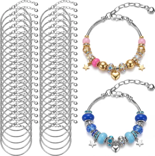 Miniatura 8 de Hicarer 27 pulseras con dije de serpiente, cadena ajustable con extensor de forma de corazón, cobre, bricolaje para mujer (6.3 pulgadas, plateado)