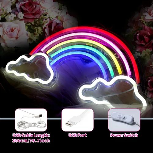 Miniatura 2 de Luz de neón para niños, luz de arcoíris de neón para niños, alimentada por USB, letreros LED para dormitorio, letrero de neón para decoración