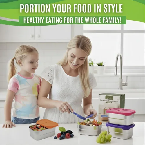 Miniatura 7 de Contenedores de acero inoxidable de 8 onzas con tapas de silicona, sin BPA y reutilizables, mini cajas de almacenamiento de alimentos