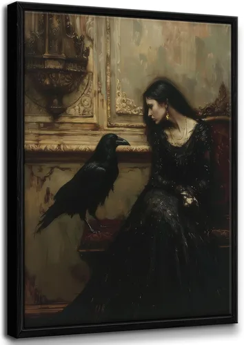 Miniatura 10 de Arte de pared enmarcado de mujer melancólica Arte de pared de academia oscura Pintura decorativa victoriana gótica Arte de mujer en impresión
