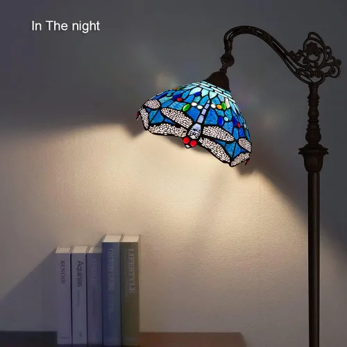 Miniatura 3 de Capulina Tiffany - Lámpara de pie con vitrales de 62 pulgadas de alto, libélula azul, antigua, suave, arqueada, ángulo ajustable, lámpara de pie