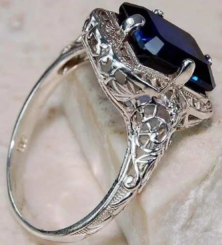Miniatura 2 de Yuren Anillo elegante de plata de ley 925 con una enorme tanzanita natural de 3.5 quilates y zafiro para mujer, para boda, compromiso, talla 6-10