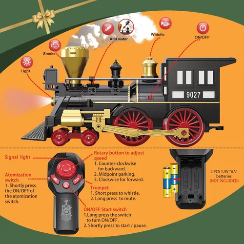 Miniatura 2 de Juego de tren para niños con control remoto, juguetes de tren con locomotora de vapor, tanque de combustible y pistas de lujo, trenes eléctricos