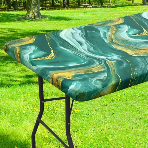 Miniatura 45 de Smiry Mantel cuadrado para mesa de pícnic, impermeable, elástico, ajustable, para campamento, protector de vinilo con parte trasera de franela Beige