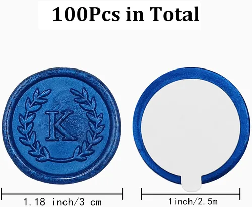 Miniatura 2 de 100 calcomanías adhesivas de cera con letra K azul, hechas a mano, sin necesidad de sellar, rasgar y usar calcomanías de cera para invitaciones