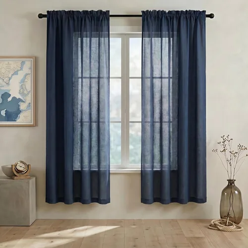 Miniatura 50 de Mrs.Naturall - Cortinas transparentes con bolsillo para barra de 36x63 pulgadas de lino mezclado negro
