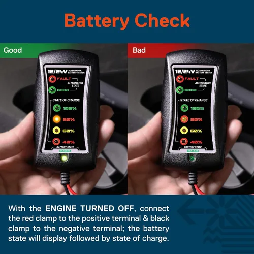 Miniatura 3 de OLS tester para batería de auto 12/24V DC [Abrazaderas grandes] [Pantalla LED] - Herramienta para medir el alternador/batería para autos motos