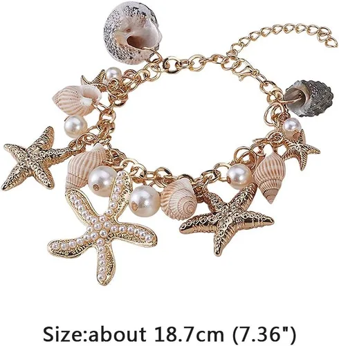 Miniatura 2 de PH PandaHall Pulseras de concha de estrella de mar, pulsera de perlas de imitación de concha de estrella de mar, pulsera bohemia ajustable de concha