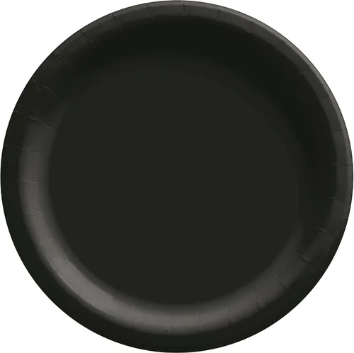 Platos redondos de papel negro azabache, 8.5 pulgadas (50 unidades), esenciales resistentes y ecológicos, perfectos para celebraciones y eventos