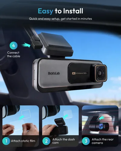 Miniatura 9 de BOTSLAB Cámara de tablero 4K delantera y trasera, cámara de tablero ultra ancha de 170° 4K+2K con ADAS, visión nocturna, modo de estacionamiento