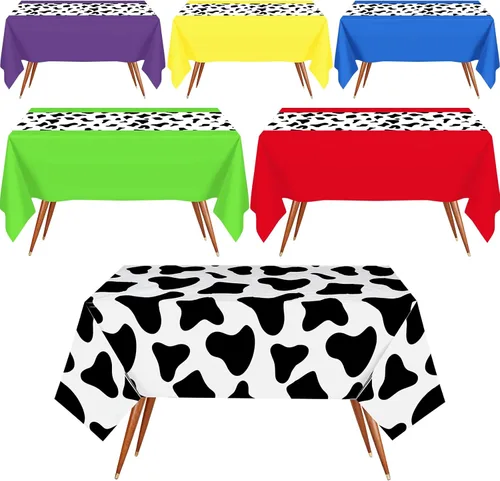 Miniatura 10 de Hosuly 6 Pcs Story Tablecloth Story Birthday Party Decorations Cow Printed Table Cover Boy Baby Shower Decorations Cartoon Inspired Party Supplies