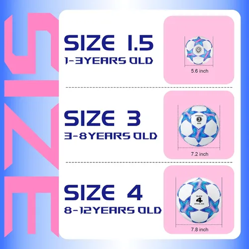 Miniatura 4 de Balón de fútbol Runleaps tamaño 1.5 y tamaño 3 y tamaño 4 y tamaño 5 para niños y adultos, pelotas de juguete con patrón de estrellas de tamaño Rosa