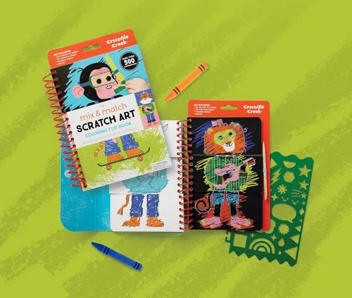 Miniatura 3 de Crocodile Creek Mix & Match Scratch Art - Libro para colorear – Edición Animal Adventure para niños a partir de 5 años 20 páginas para raspar + 20