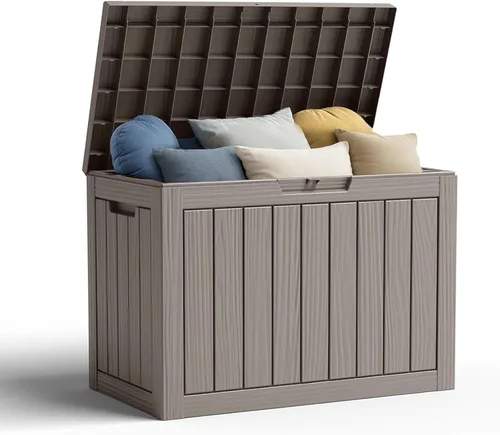 Miniatura 15 de Caja de almacenamiento impermeable para exteriores de 180 galones, caja de resina resistente a los rayos UV con varilla hidráulica para mayor 2-Gris