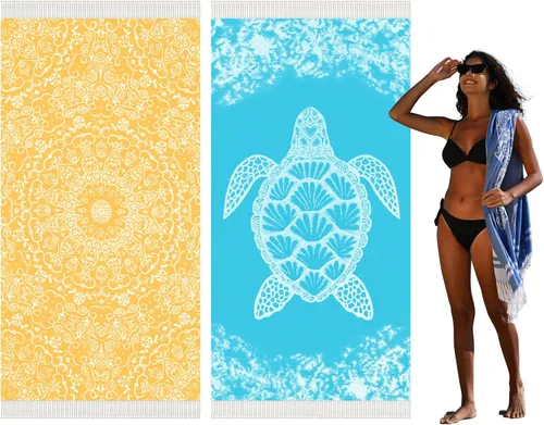 Miniatura 21 de Widdonen Toalla de playa turca fina, ligera, de secado rápido, absorbente, de algodón, para baño, piscina, toallas de natación, extra grandes, sin