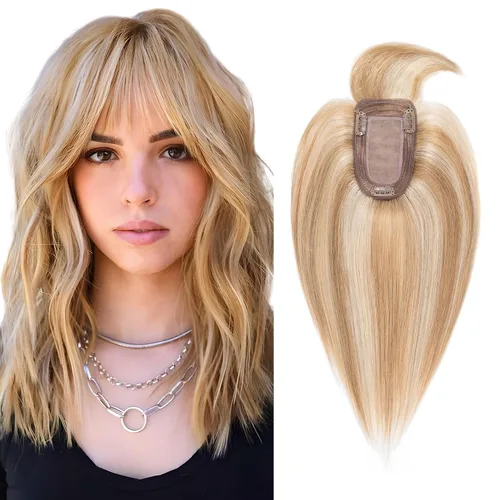Miniatura 17 de SEGO Topes de cabello para mujeres de cabello humano real con cabello delgado, topes de cabello con clip frontal de 150% de densidad con base