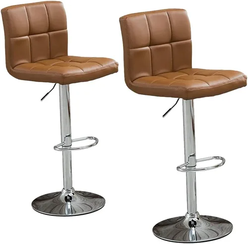 Miniatura 8 de Taburetes de bar ajustables de altura de mostrador, juego de 2 taburetes de cocina, sillas modernas de cuero sintético giratorio con respaldo Marrón