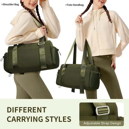 Miniatura 3 de WLLWOO - Bolsa de gimnasio pequeña con bolsillo húmedo para mujer, bolsa de lona para yoga, bolsa de entrenamiento ligera para baile, fines
