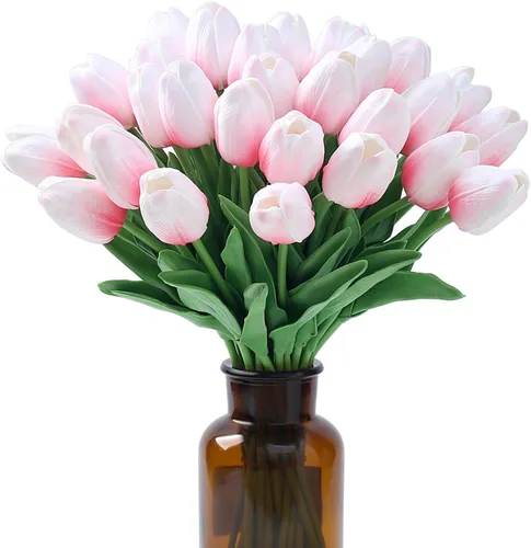 Miniatura 33 de SITUMEIZI 15 piezas de flores blancas artificiales, tulipanes artificiales de poliuretano de 14 pulgadas a granel para el hogar, cocina, Pascua