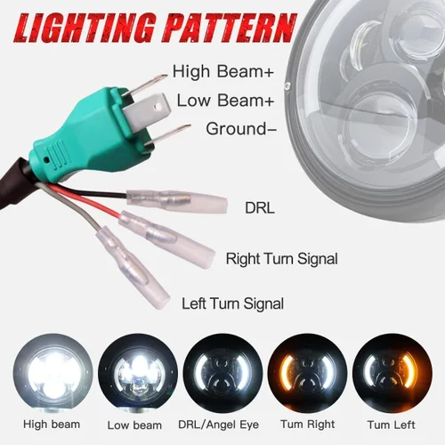 Miniatura 5 de 7 pulgadas LED redondo Faro delantero para motocicleta aprobado por DOT con carcasa de cubo de giro, señales giratorias DRL, soporte de montaje