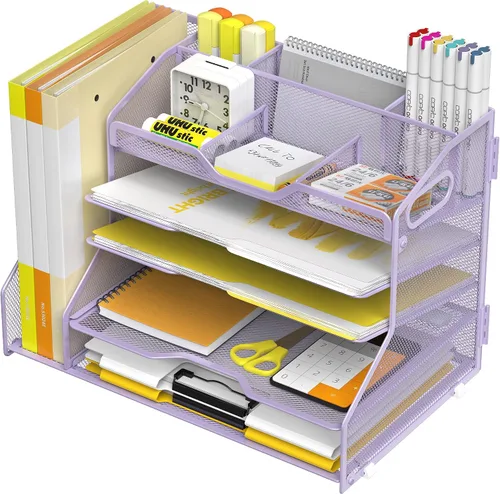 Miniatura 8 de YINGHUA Bandeja organizadora de cartas de papel de 5 niveles con 6 compartimentos ajustables superiores y soporte para archivos, clasificador de 5