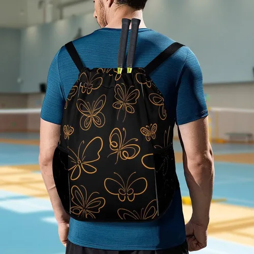 Miniatura 7 de MZERSE Women Fashion Drawstring Backpack Gym Bags with Zipper Pockets, Multifunction Drawstring Bag Compatible with Butterfly Set Pattern Gold On