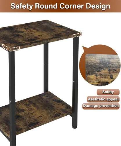 Miniatura 6 de Mesa auxiliar de 2 niveles, mesa auxiliar resistente con estantes, mesa de noche estrecha para espacios pequeños, mesa de tocadiscos para Negro