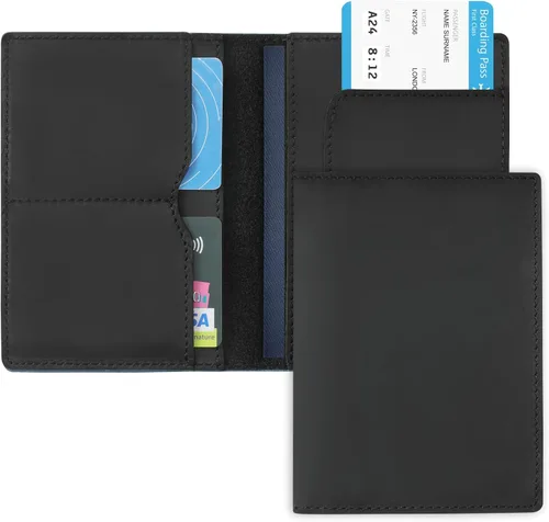 Miniatura 2 de Jack&Chris Funda de cuero para pasaporte, funda de viaje para hombres y mujeres, Negro