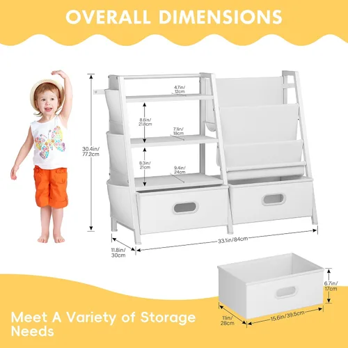 Miniatura 2 de Homeiju - Estantería para niños y organizador de almacenamiento de juguetes, estantería de 3 niveles para niños, estantería con bandeja y 2