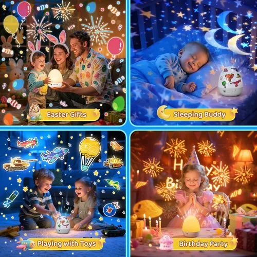 Miniatura 5 de Luz de huevo de dinosaurio para máquina de sonido de guardería 15 sonidos para dormir+películas de 12HD+rotación de 360° Regalos de dnio