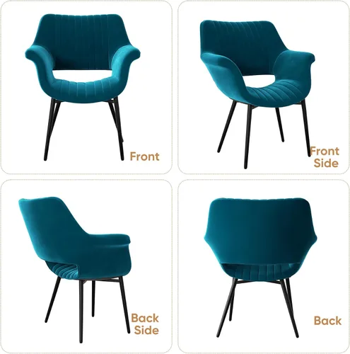 Miniatura 7 de Nalupatio Juego de 2 sillas de comedor modernas de terciopelo con reposabrazos, modernas sillas laterales tapizadas para cocina, patas de metal