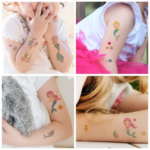 Miniatura 5 de 30 hojas (360 piezas) mariposas, sirena, animales marinos, tatuajes temporales impermeables para niños, tatuajes de dibujos animados de estilos