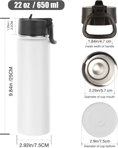 Miniatura 2 de Volhoply Botellas de agua aisladas de 22 onzas con tapa con popote, no aptas para sublimación, botella deportiva de acero inoxidable con asa, tazas