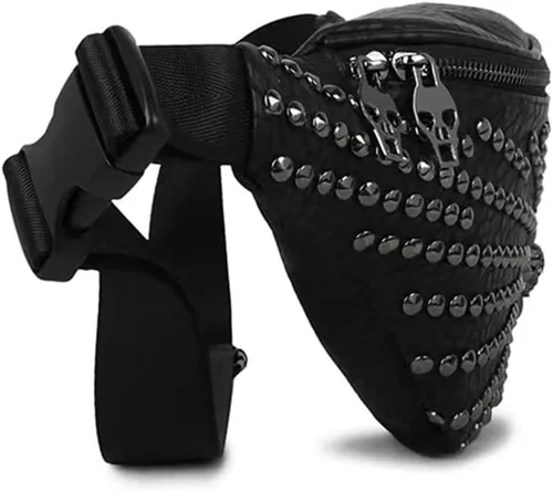 Miniatura 4 de Riñonera punk para mujer, bolsa de hombro tachonada, bolsa de hombro, Negro