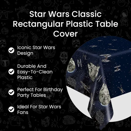Miniatura 5 de Mantel rectangular clásico de plástico multicolor de Star Wars (54 x 84 pulgadas), 1 unidad, material icónico y ecológico, perfecto para cada